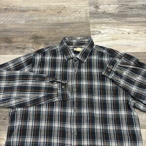 Carbon 2 Cobalt Blue Black Tartan Plaid Mens L Workwear‎ Button Up Flannel Shirt